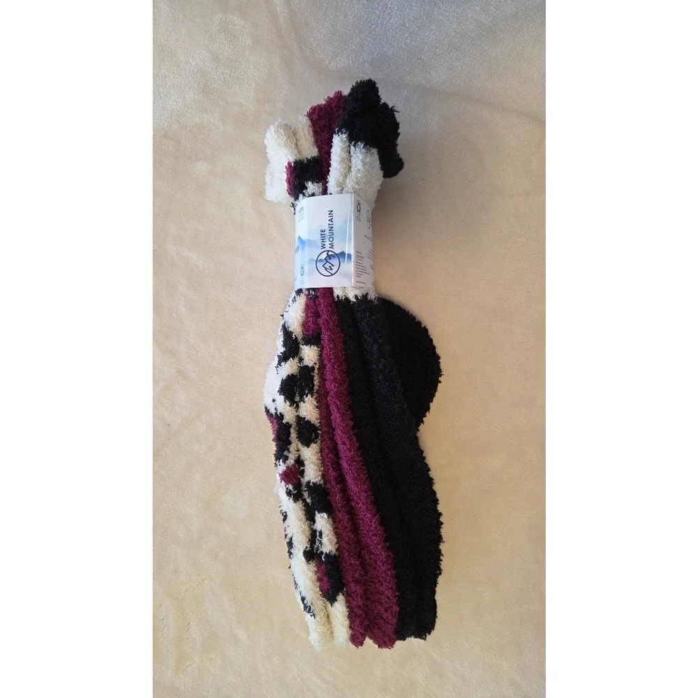 White Mountain Cozy Fuzzy Socks Pack NWT Leopard Print‎ Camping Outdoor Wear